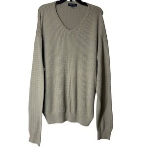 VTG SOPE CREEK Mens V-Neck Textured Knit Sweater 2XL Silk Cotton‎ Green Preppy
